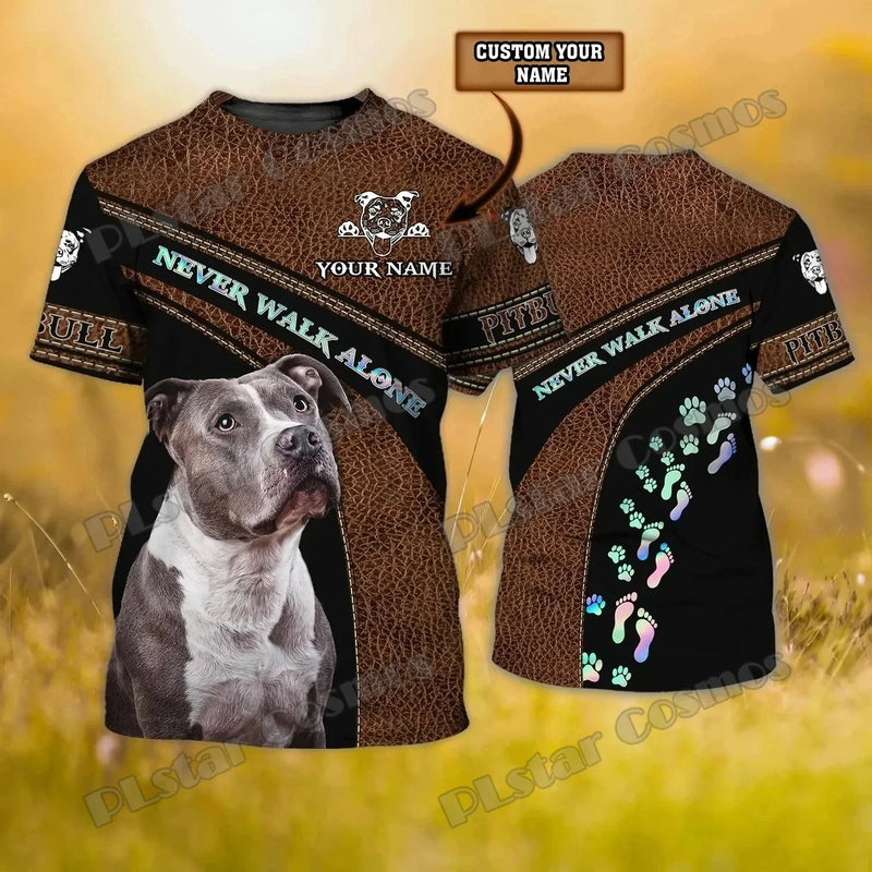 Personalized With Name Dog Pitbull 3D All Over Printed Men's T-Shirt Summer Casual Unisex Tee shirt Gift For Dog Lovers TTD22