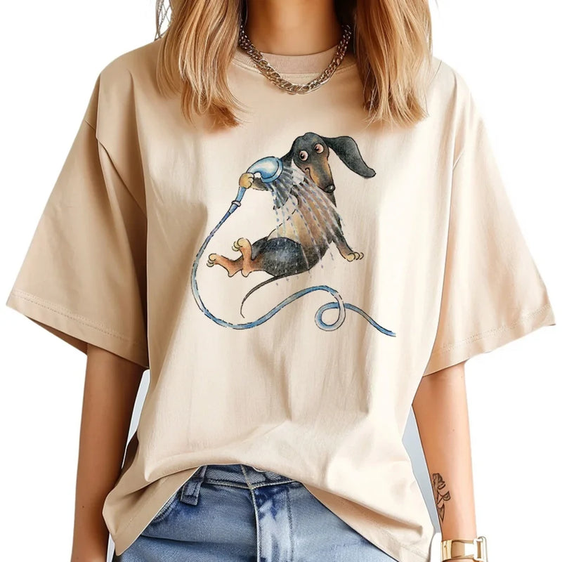 Dachshund t-shirts women funny harajuku top female 2000s clothing