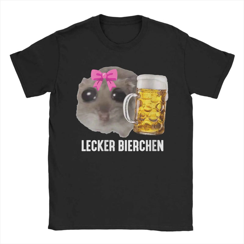 Delicious Beers Sad Hamster Meme Men's T Shirt Lecker Bierchen Vintage Tees Short Sleeve O Neck T-Shirt Cotton Adult Clothing