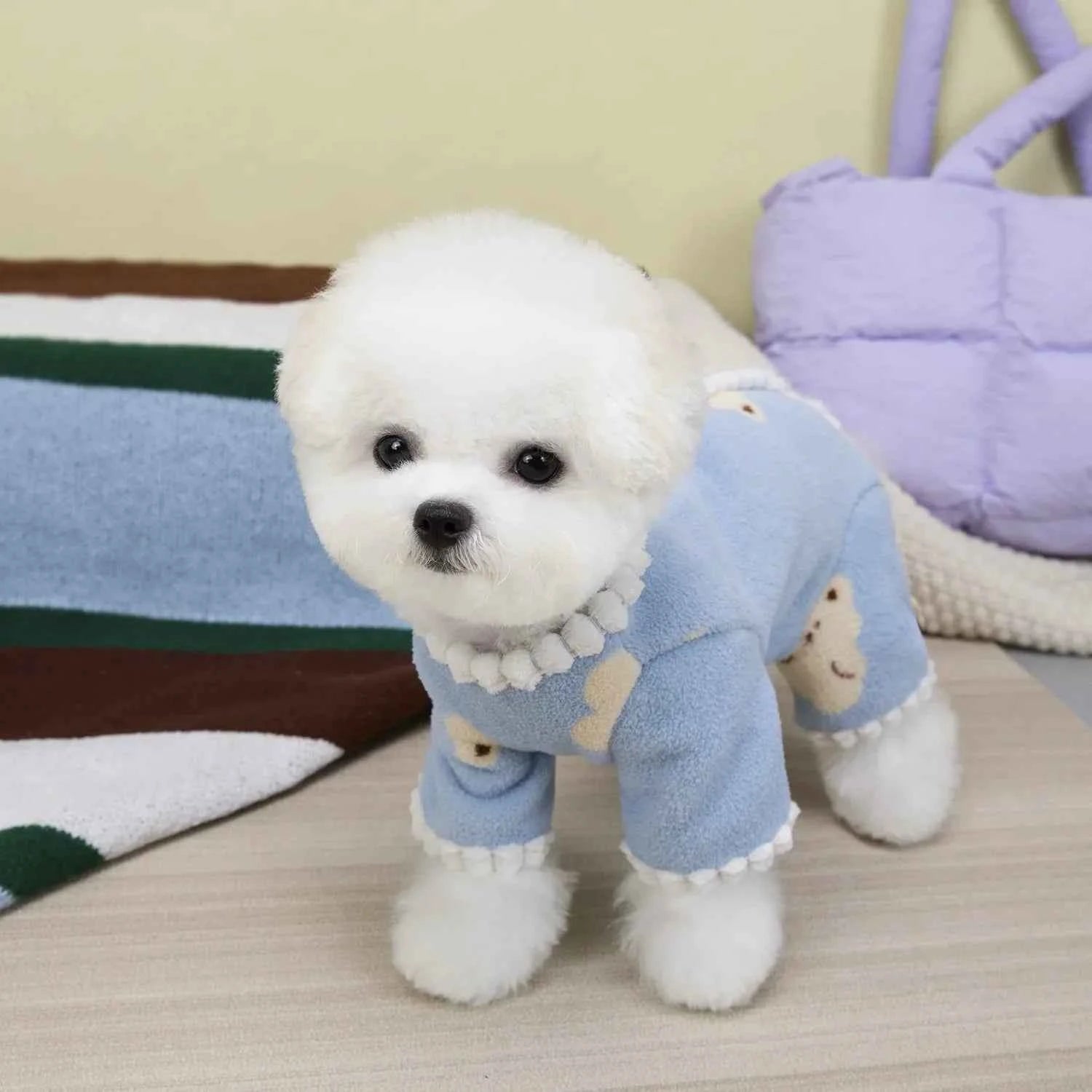 Teddy Backless Four-Legged Sweatshirt Pet Winter Warmth Pyjamas Small Dog Litter Bear Pattern Jumpsuits Clothes