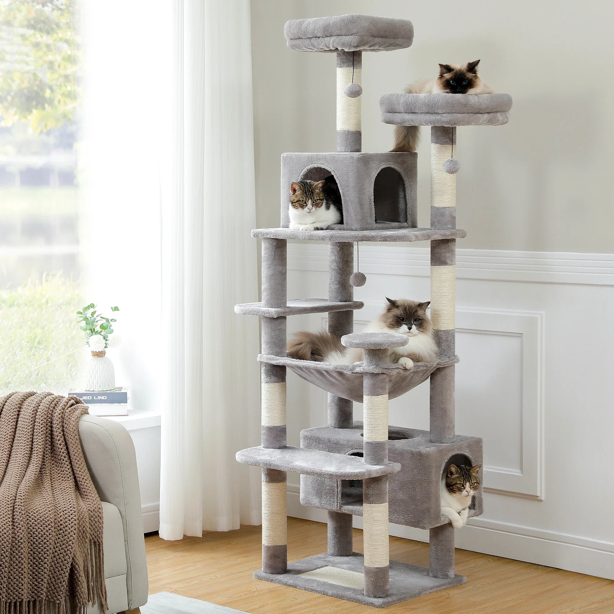 Pequlti 72" Multi-Level Cat Tree Tower with Condo & Hammock