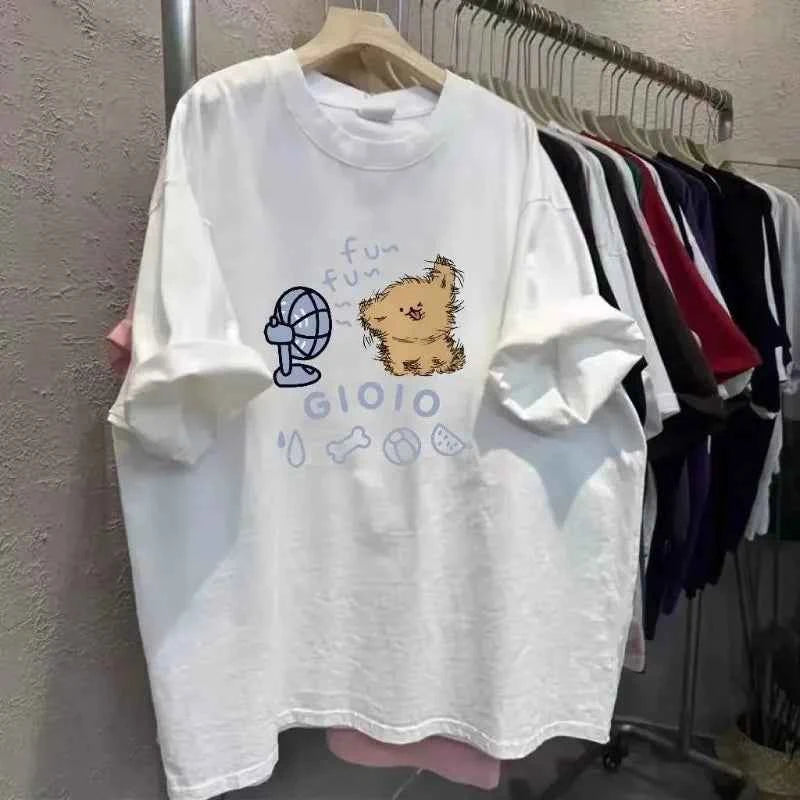 Women's Cute Dog Print Oversized T-shirt Cotton Plus Size Casual Summer Top