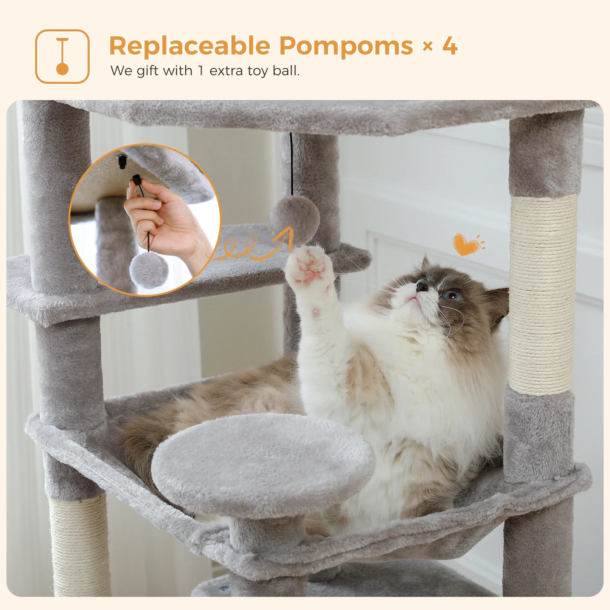 Pequlti 72" Multi-Level Cat Tree Tower with Condo & Hammock