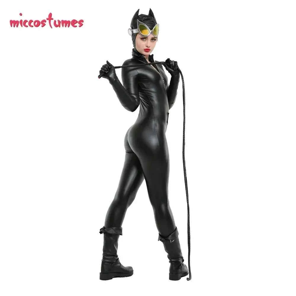 Miccostumes Cat Suit Kitty Cosplay Costume Black Bodysuit Jumpsuit Woman Halloween Cosplay Costume