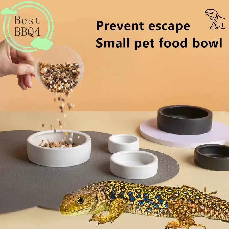 (BBQ4)Reptile Food Bowl Anti-Escape Ceramic Feeder Dish Black Reptile Water Bowl For Hermit Crab Gecko Chameleon Corn Snake