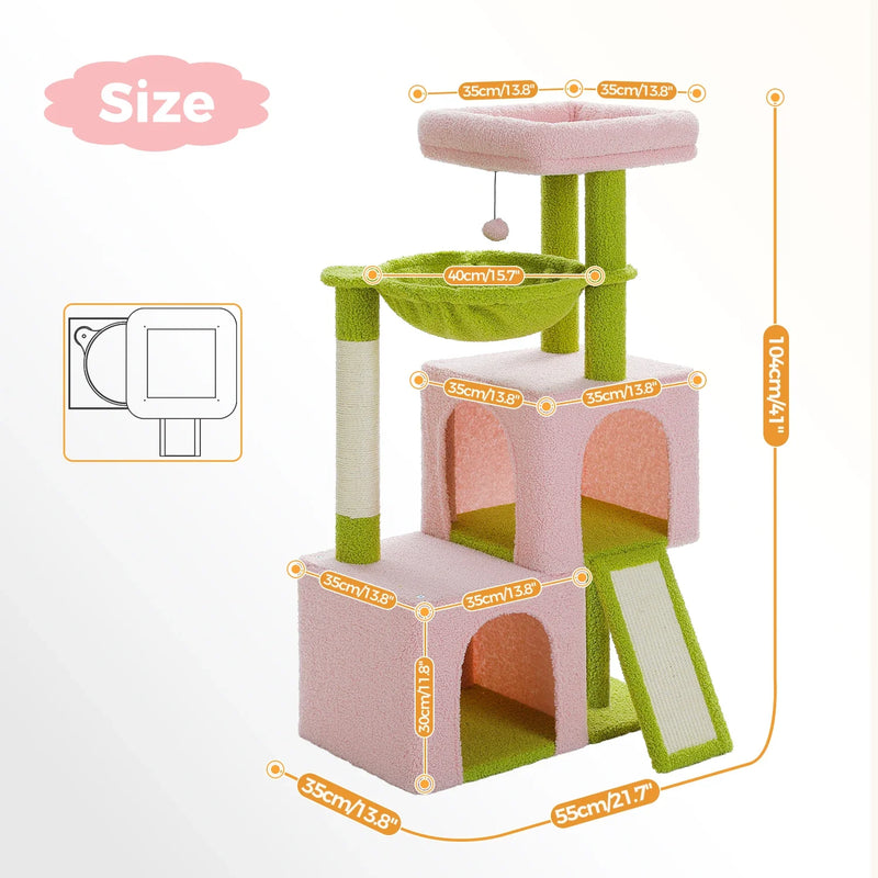 Pequlti Multi-Level Cat Tree Tower with Condo and Hammock