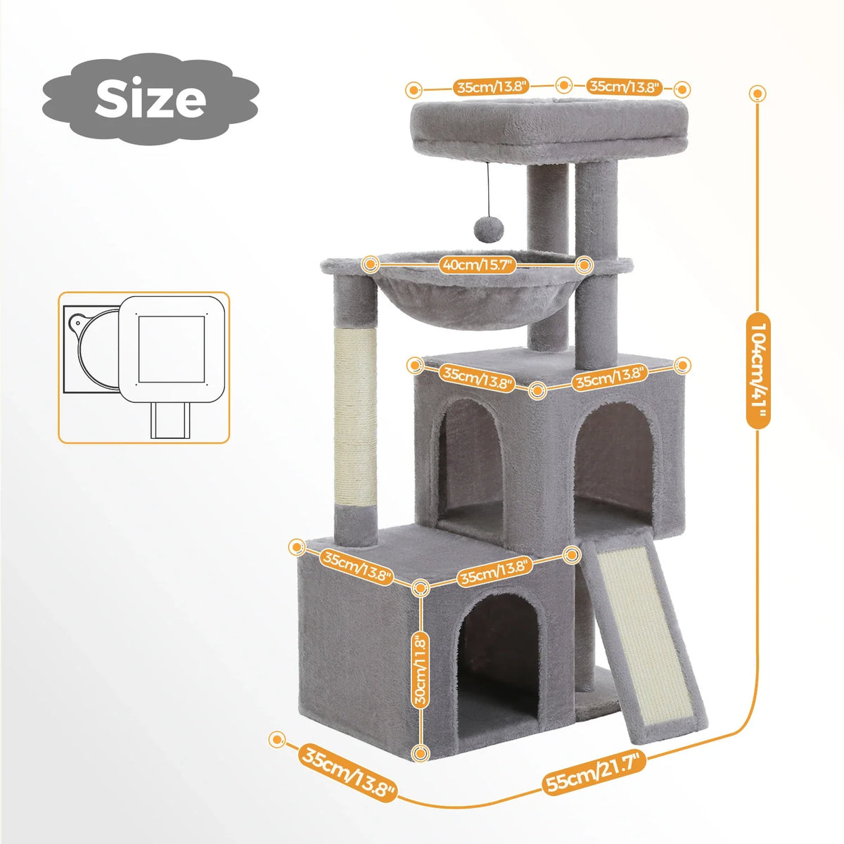 PAWZ Road Large Multi-Level Cat Tree with Condo and Hammock