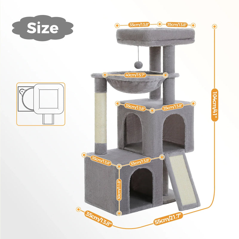 PAWZ Road Large Multi-Level Cat Tree with Condo and Hammock