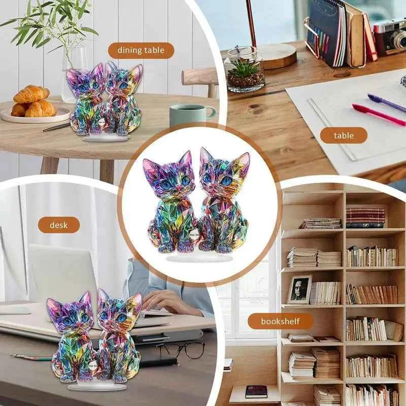 Colorful 2D Acrylic Cat Figurine - Modern Desktop Sculpture 9.8"