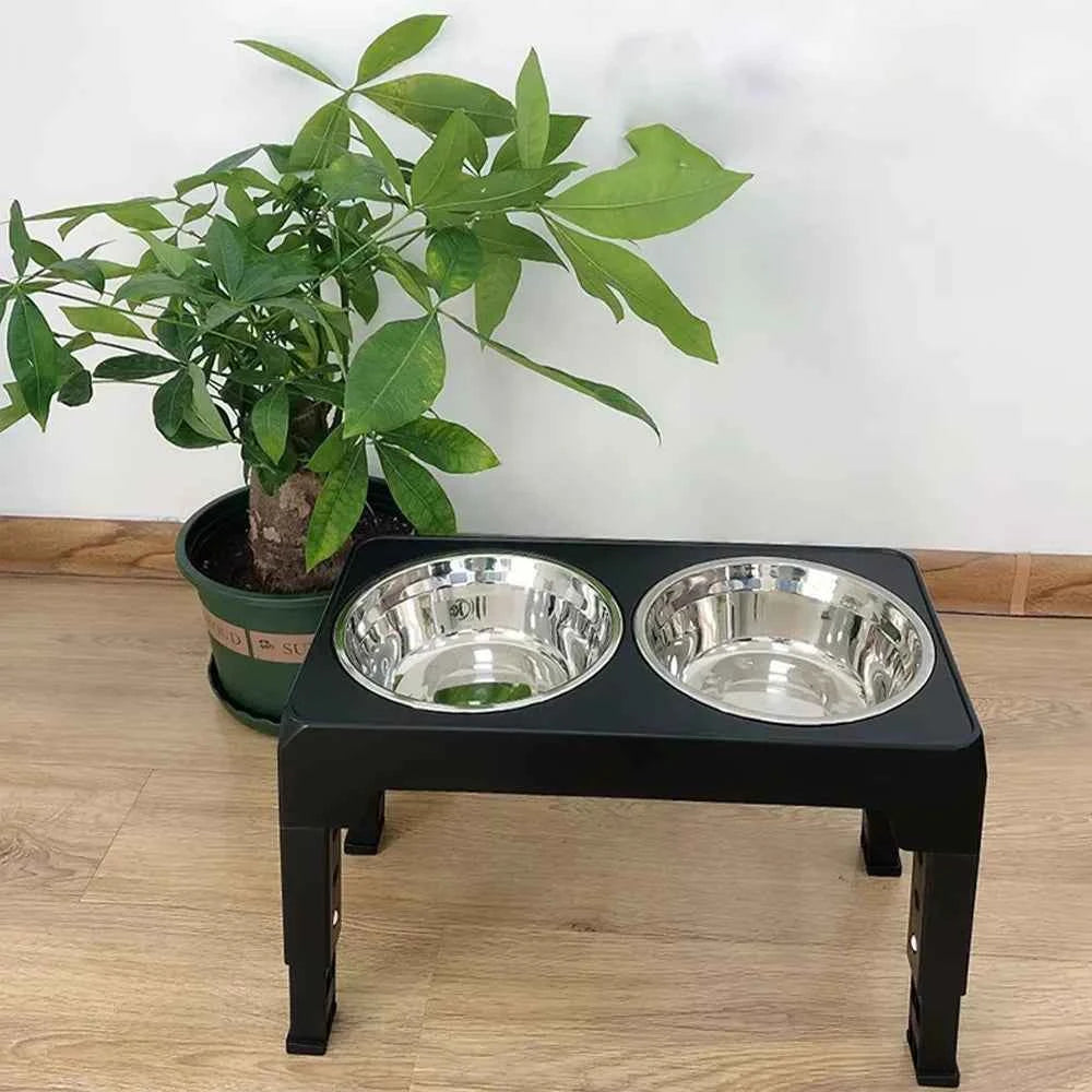 Adjustable Raised Dog Feeder with Double Stainless Steel Bowls