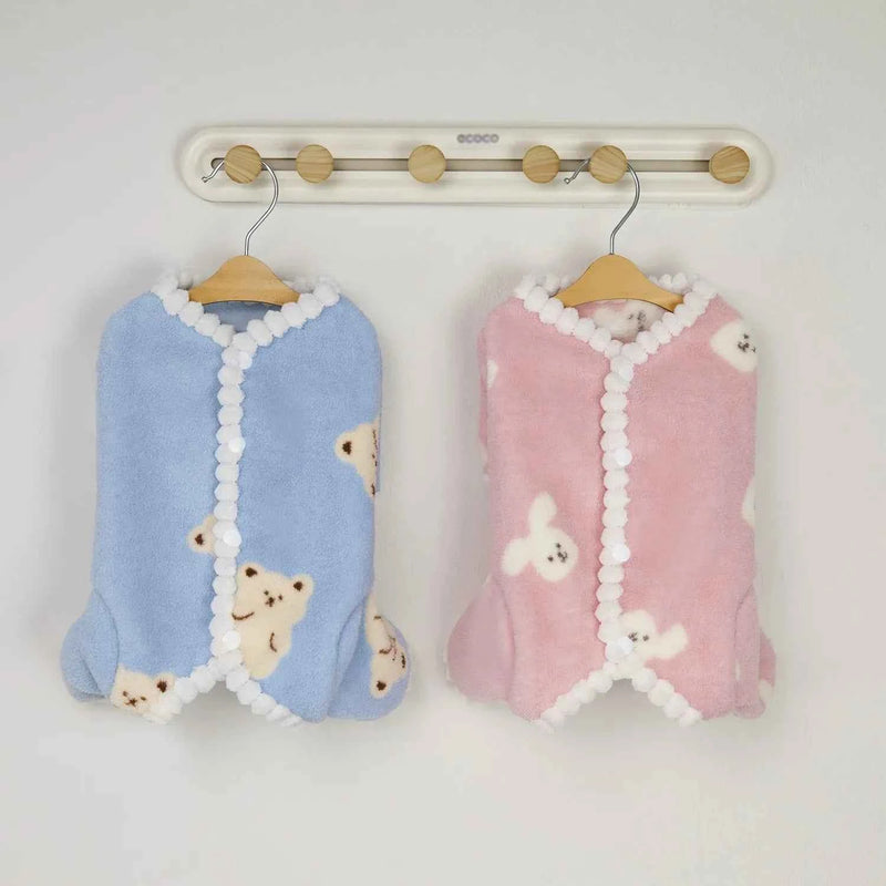 Teddy Backless Four-Legged Sweatshirt Pet Winter Warmth Pyjamas Small Dog Litter Bear Pattern Jumpsuits Clothes