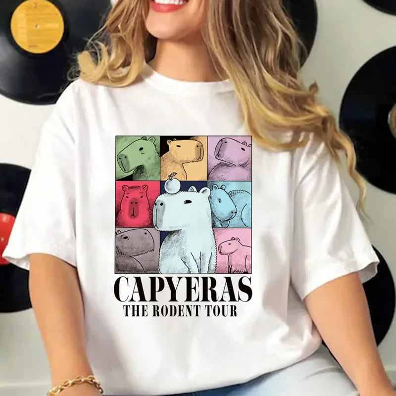 Capybara T-shirts Women Manga Graphic Tee Harajuku Top Female Japanese Manga Designer Clothing