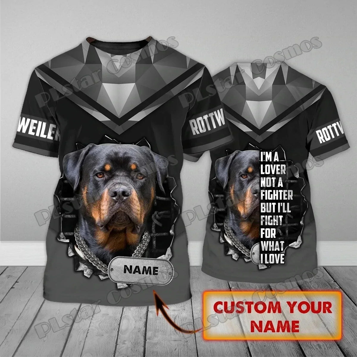 Personalized Name Rottweiler Never Walk Alone 3D Printed Men's T-Shirt Summer Casual Unisex Tee shirt Gift For Dog Lovers TTD21