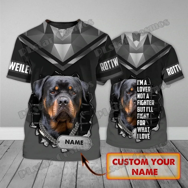 Personalized Name Rottweiler Never Walk Alone 3D Printed Men's T-Shirt Summer Casual Unisex Tee shirt Gift For Dog Lovers TTD21