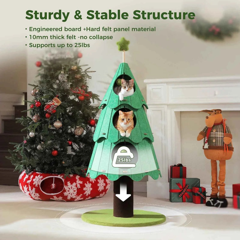 PAWZ Road Christmas Cat Tree Tower - 3 Condos Green/White 135cm