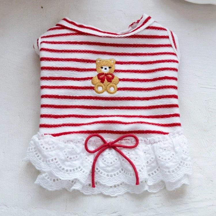 Pet Thin Striped Dress Dog Teddy Small Dog Yorkshire Lace Vest Dog Dresses for Small Dogs Puppy Clothes