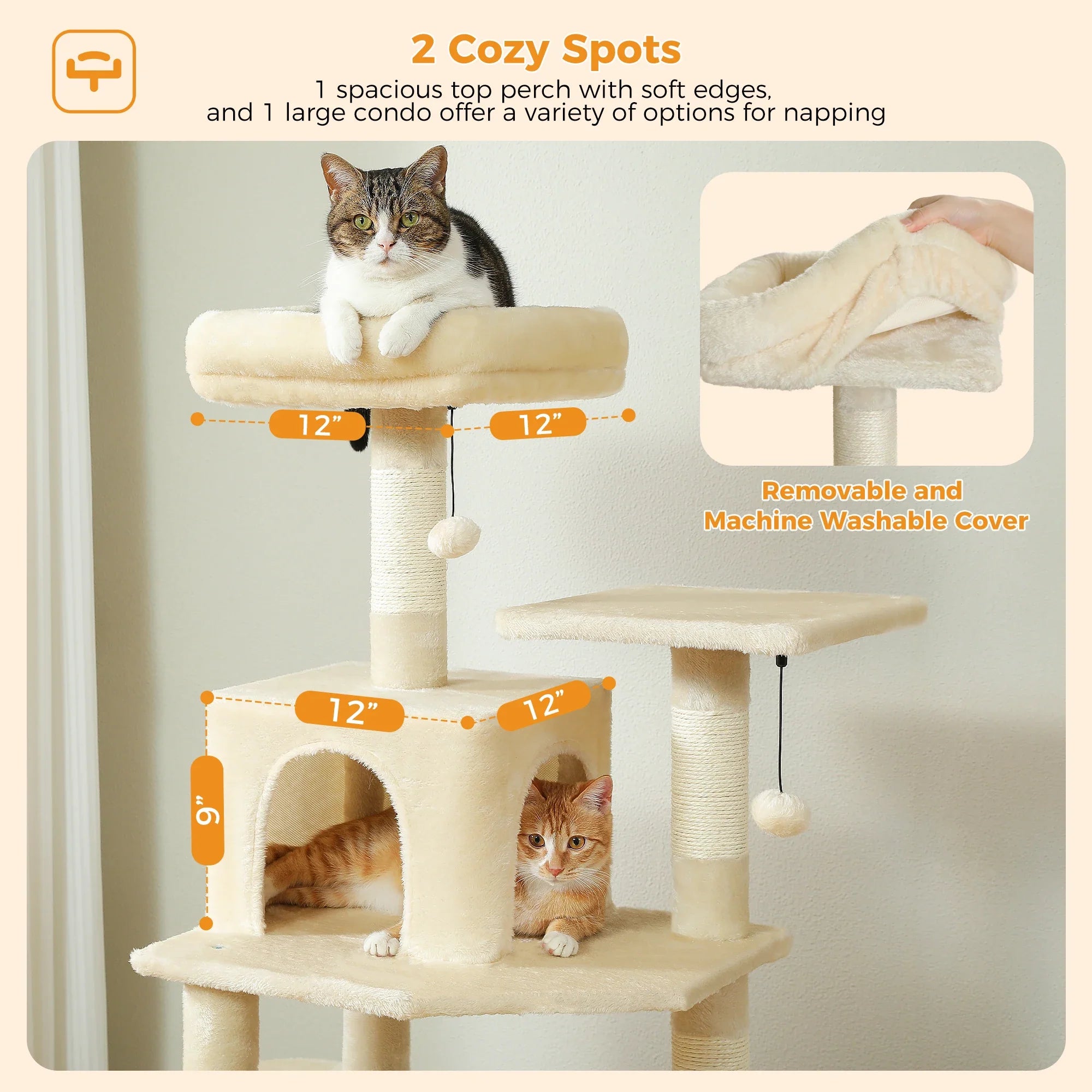 PAWZ Road Large Cat Tree Tower - 72" Multi-Level with Condo Grey