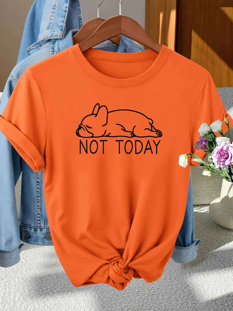 Not Today French Bulldog Women's Tee - Lazy Dog Graphic, Casual Gray Top