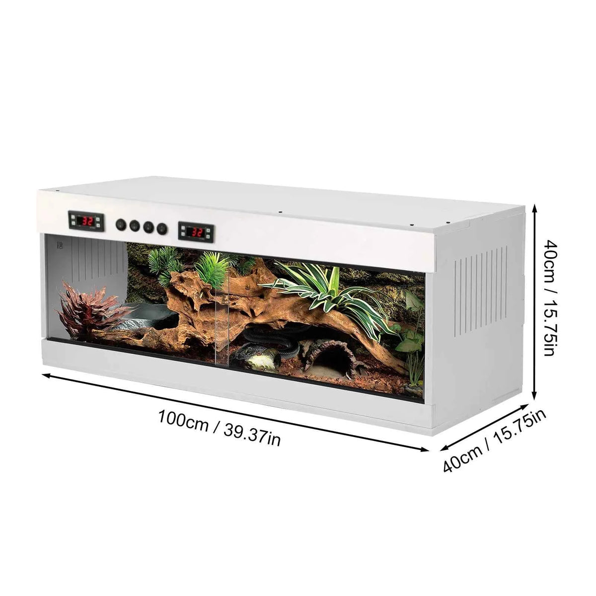 Reptile Enclosure, Reptile Cage Lizard Terrarium, Tempered Glass Reptile Habitat, Breeding Box, Dual Temperature Control