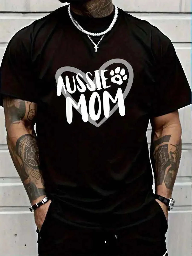 100% Cotton Aussie Mom Australian Shepherd Mama T-Shirt Women's Men's Graphic Tee, Printed T-Shirt