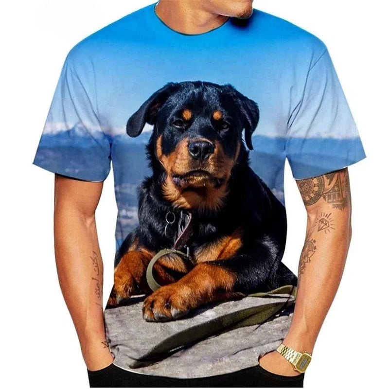 Dog T-Shirts Rottweiler 3D Print Men Women Streetwear Short Sleeve Round Neck T Shirt Casual Tops Harajuku Tees Men's Clothing