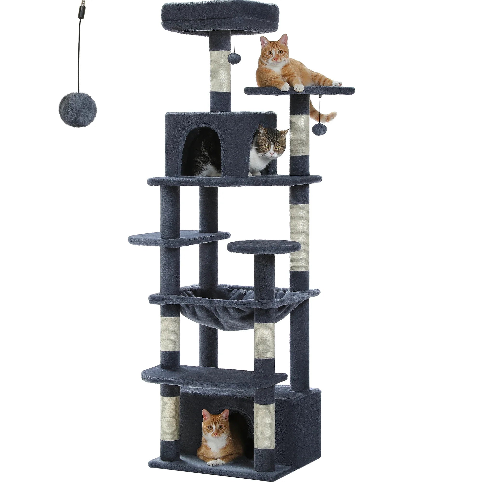 PAWZ Road Large Cat Tree Tower - 72" Multi-Level with Condo Grey