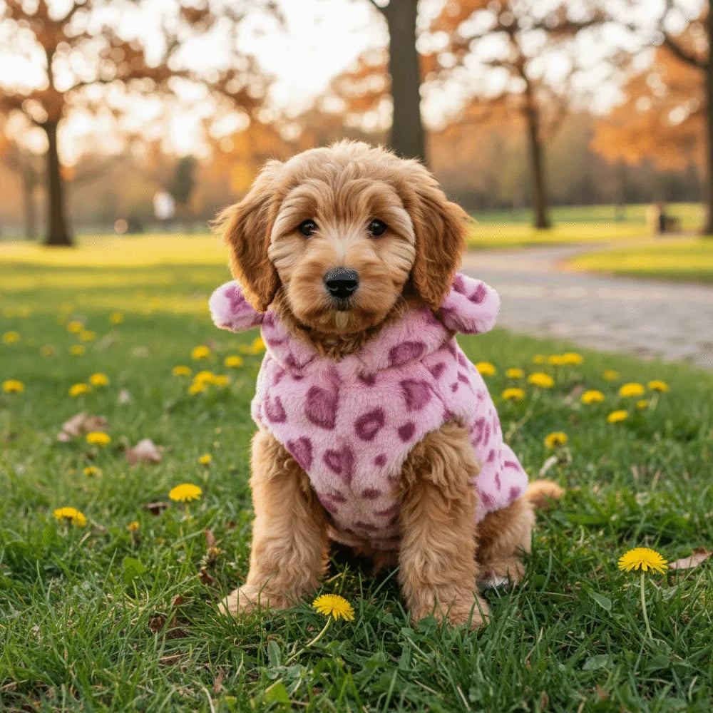 Fashion Leopard Print Dog Clothes Warm Fleece Thickened Dog Coat Jacket Teddy Pet Padded Coat Cat