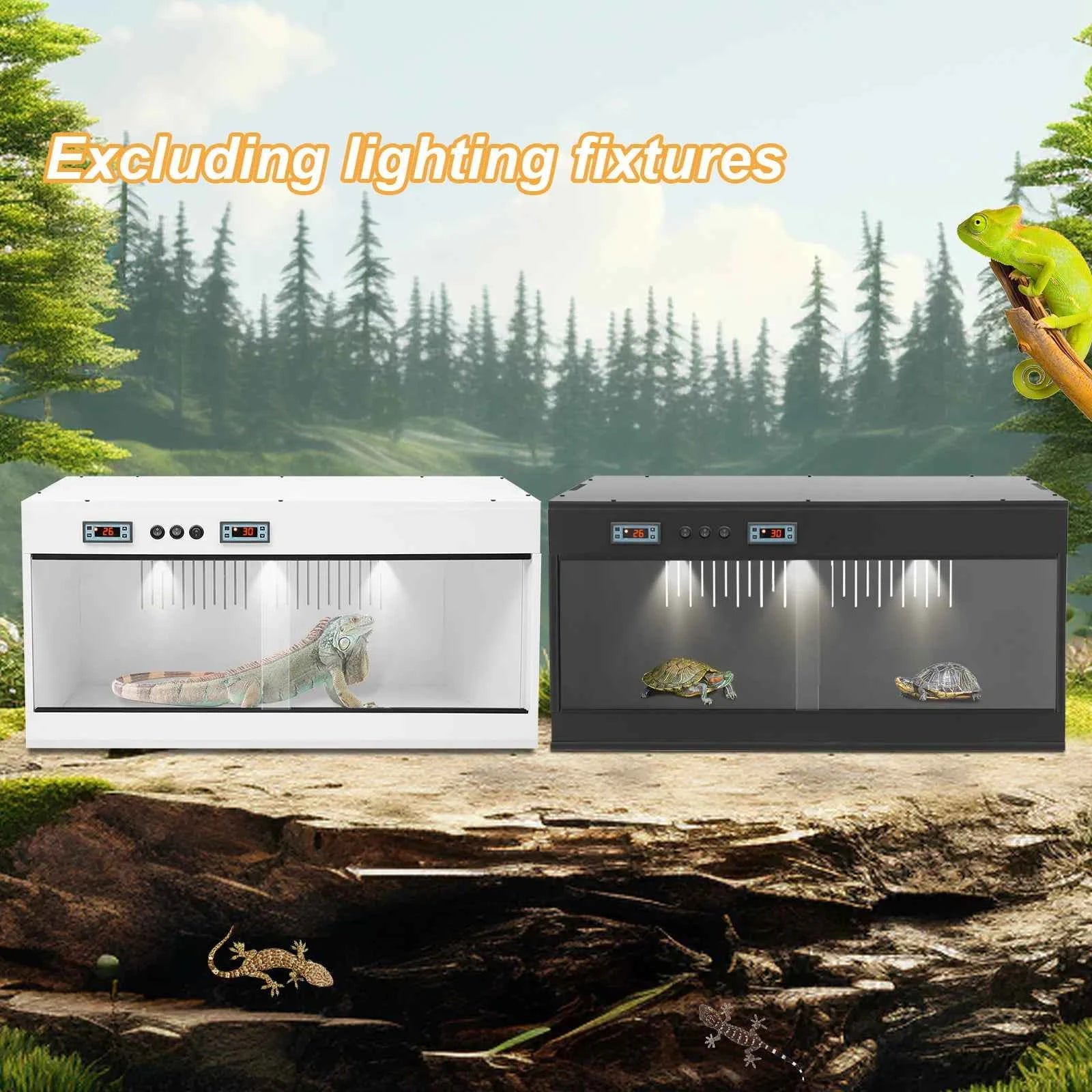Reptile Lounge Habitat with Glass Sliding Door and Intelligent Thermostat 80*40*40cm Reptile Breeding Box LCD Reptile Pet  Box