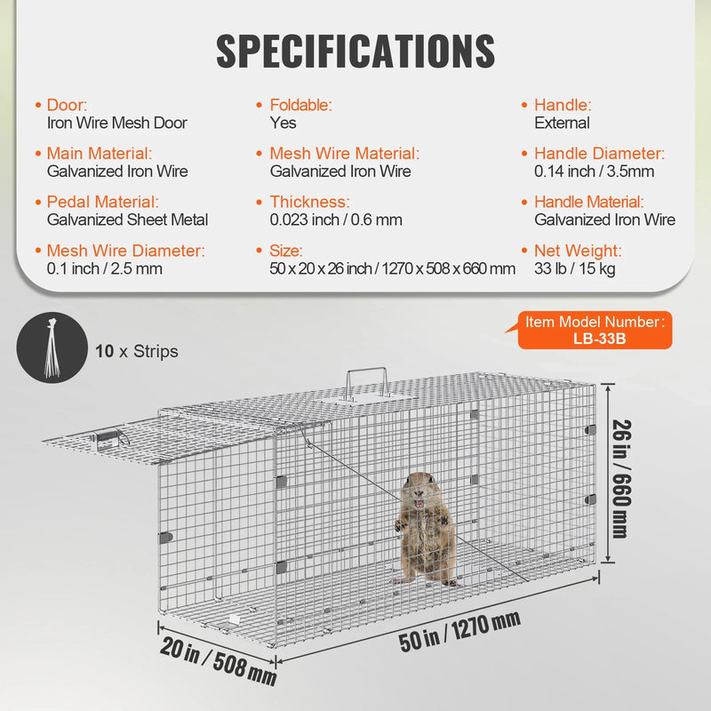 SucceBuy Live Animal Cage Trap - 24x8x8" Folding Humane Trap