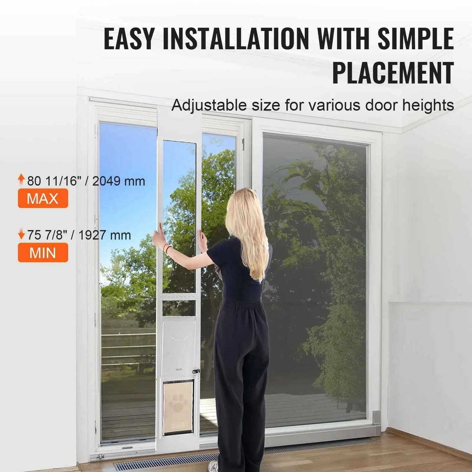 SucceBuy Sliding Glass Pet Door - Adjustable 76-81" Aluminum Frame