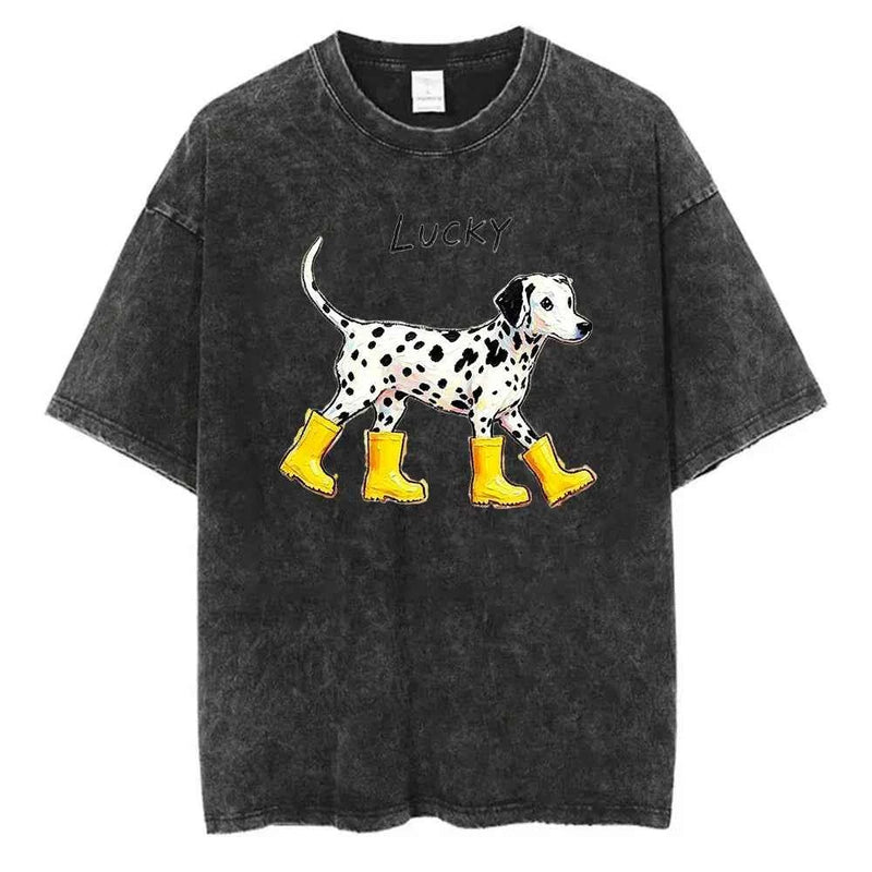Cute Dog Graphic Washed T Shirt Women Funny Puppy Print Tee Vintage Harajuku Streetwear Casual Short Sleeve Unisex Tops