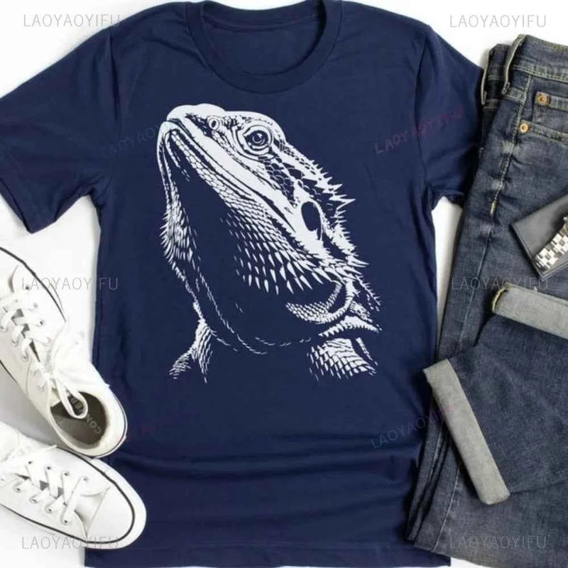 Bearded Dragon Shadow Graphic Printed Lizard Lover T Shirt Reptile Exotic Pet Gift T-Shirt Casual Fashion Harajuku Man Tshirt