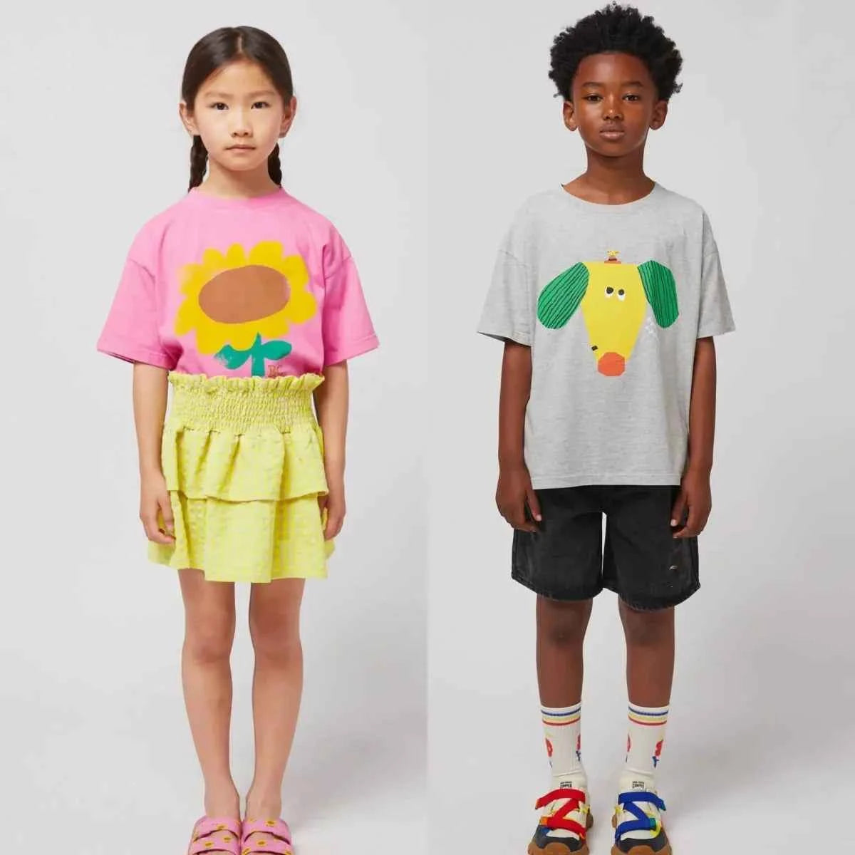 Boys Sun Flower T-shirts 2025 Summer Dog Tees for Kids Short-sleeve Girls Tops Cotton Children Shirts Baby Boys T Shirt
