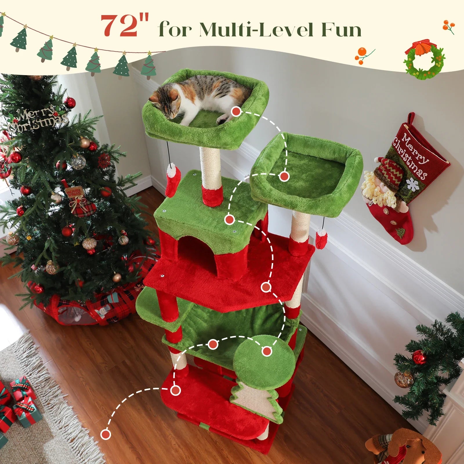 PAWZ Road Large Cat Tree Tower - 72" Multi-Level with Condo Grey