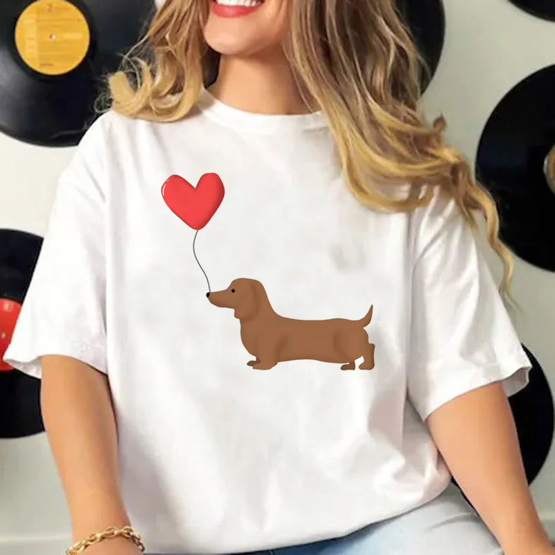 Dachshund t shirt women active wear summer funny Tee girl comic 2000s funny clothing