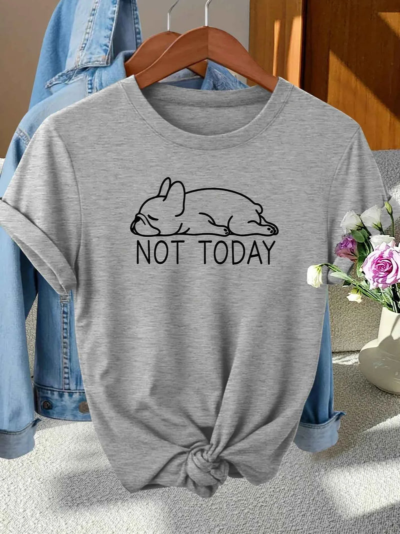 Not Today French Bulldog Women's Tee - Lazy Dog Graphic, Casual Gray Top