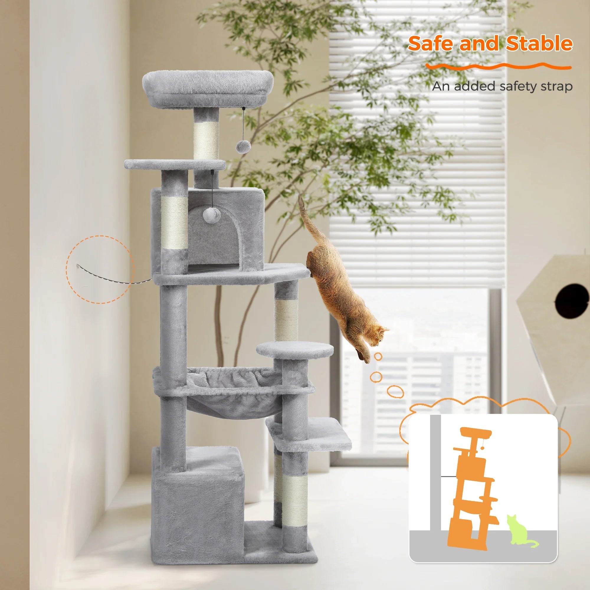 PAWZ Road Large Cat Tree Tower - 72" Multi-Level with Condo Grey