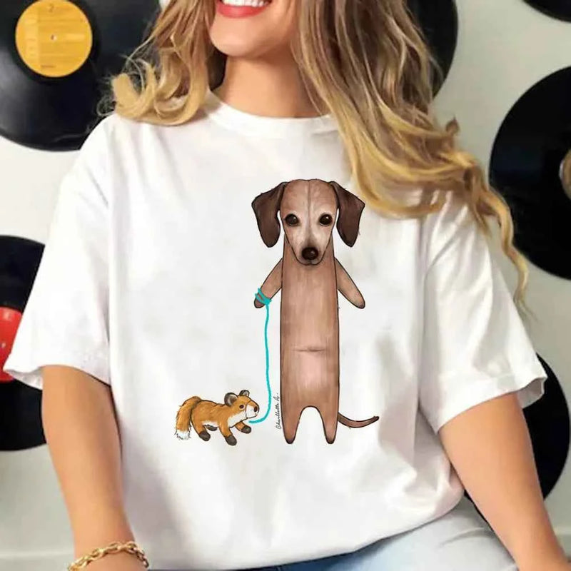 Dachshund t shirt women active wear summer funny Tee girl comic 2000s funny clothing