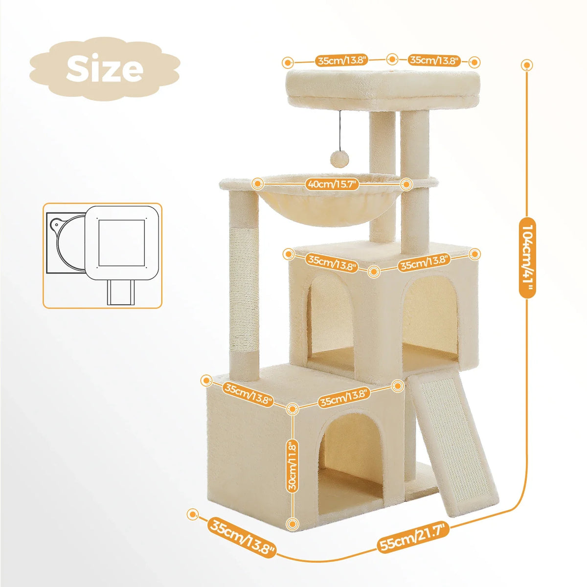 Pequlti Multi-Level Cat Tree Tower with Condo and Hammock