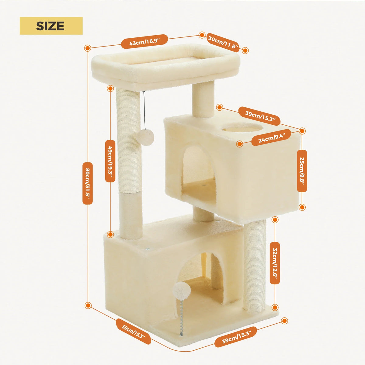 PAWZ Road Large Multi-Level Cat Tree with Condo and Hammock