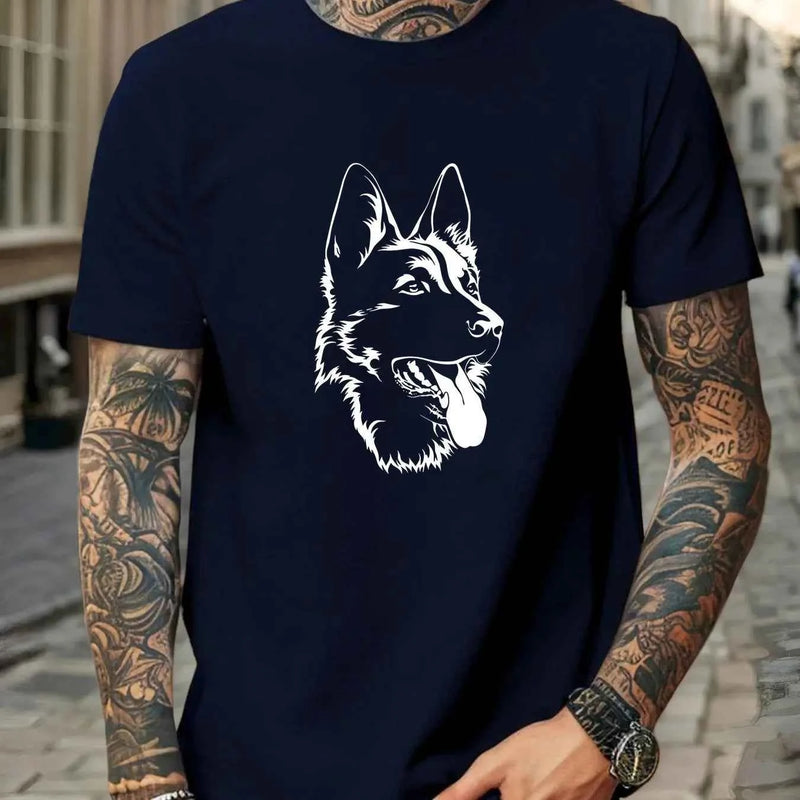 2026 Men's German Shepherd Print 100% Pure Cotton Round Neck T-shirt Casual Summer Outdoor Soft Breathable Short Sleeved Shirt