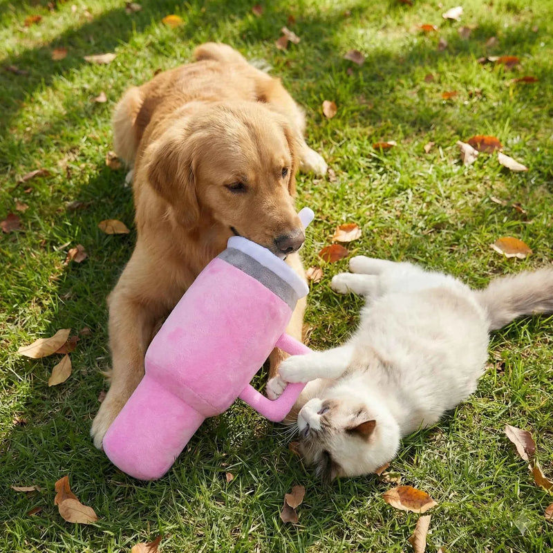 Pet Companion Pink Giant Tumbler Cup Plush Squeaky Dog Toy
