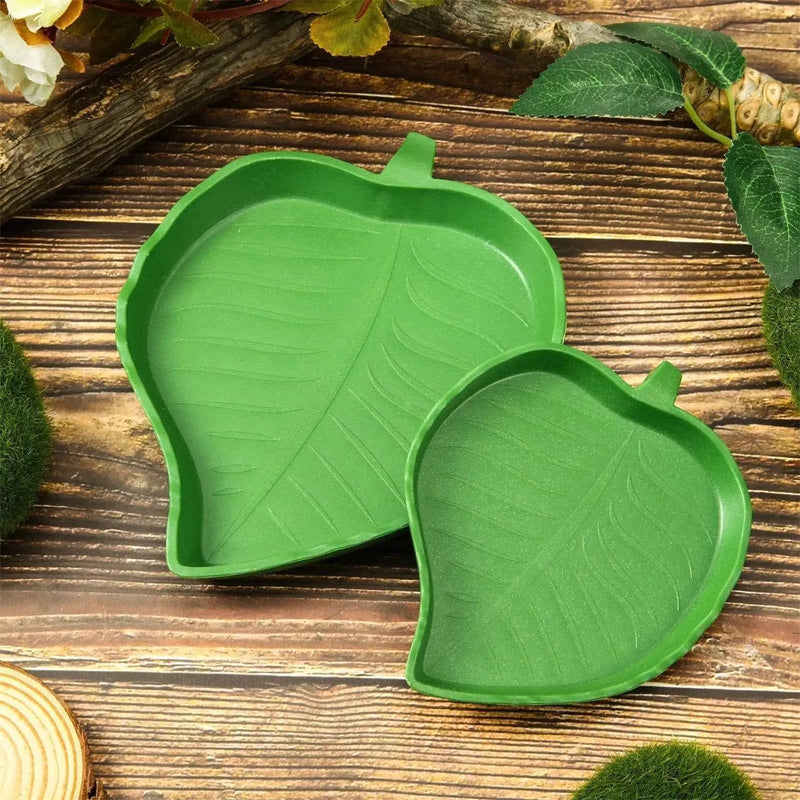Reptile Leaf Shape Dish Flat Water Plate for Lizards Young Bearded Dragons Chameleon Small Snakes Water Plate for Turtle Lizards