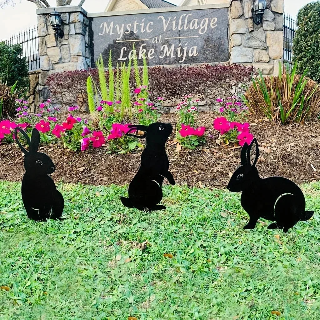 Hollow Wrought Iron Rabbit and Squirrel Garden Figurines