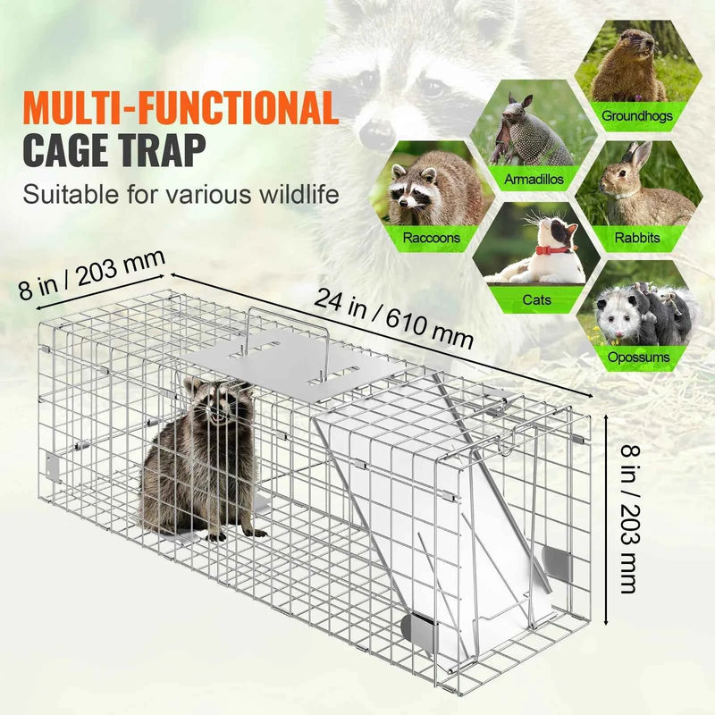 SucceBuy Live Animal Cage Trap - 24x8x8" Folding Humane Trap