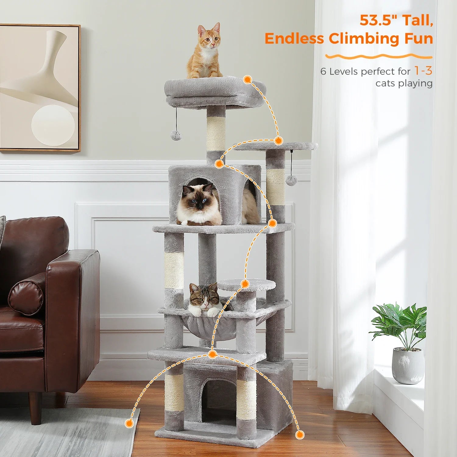 PAWZ Road Large Cat Tree Tower - 72" Multi-Level with Condo Grey