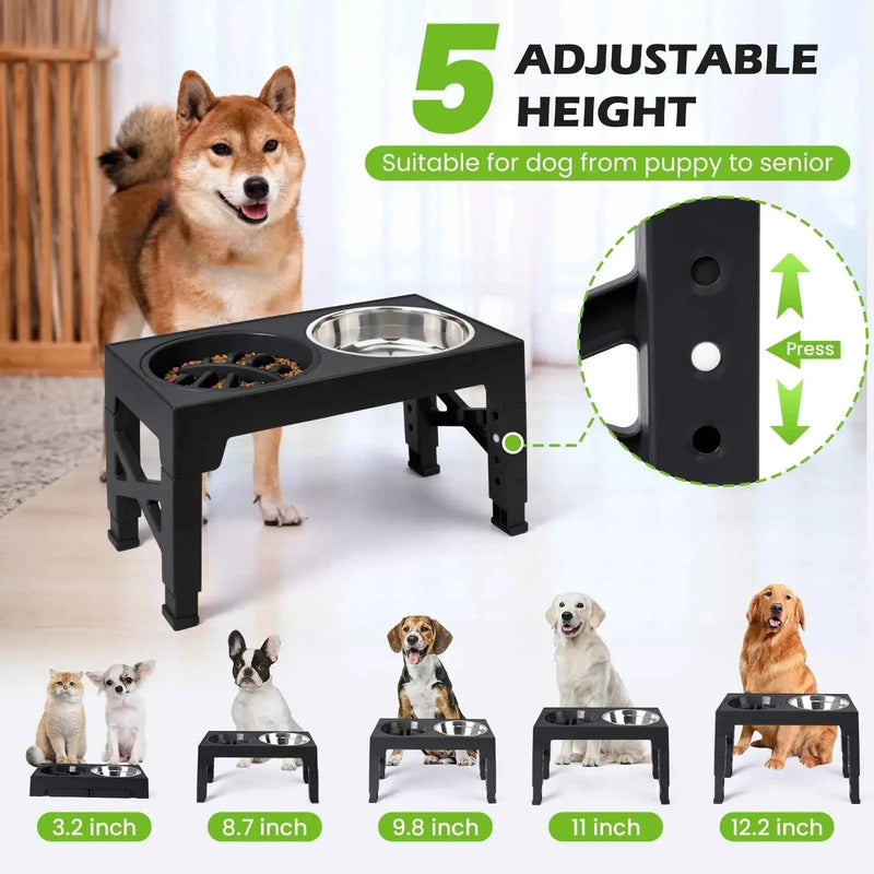 Adjustable Raised Dog Feeder with Double Stainless Steel Bowls