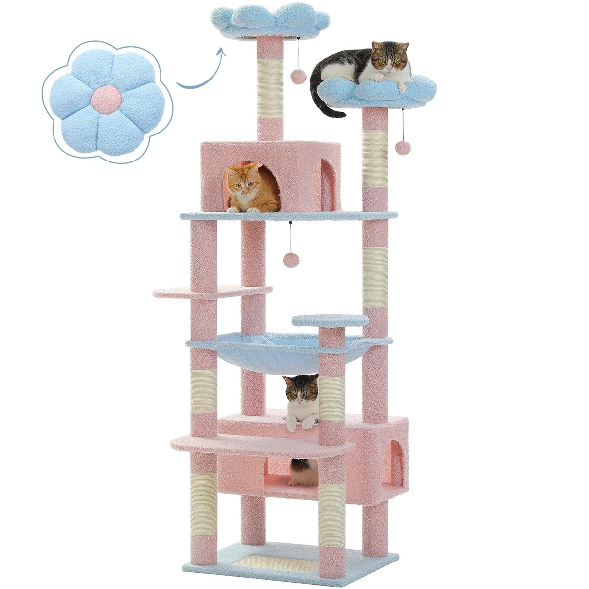 Pequlti 72" Multi-Level Cat Tree Tower with Condo & Hammock