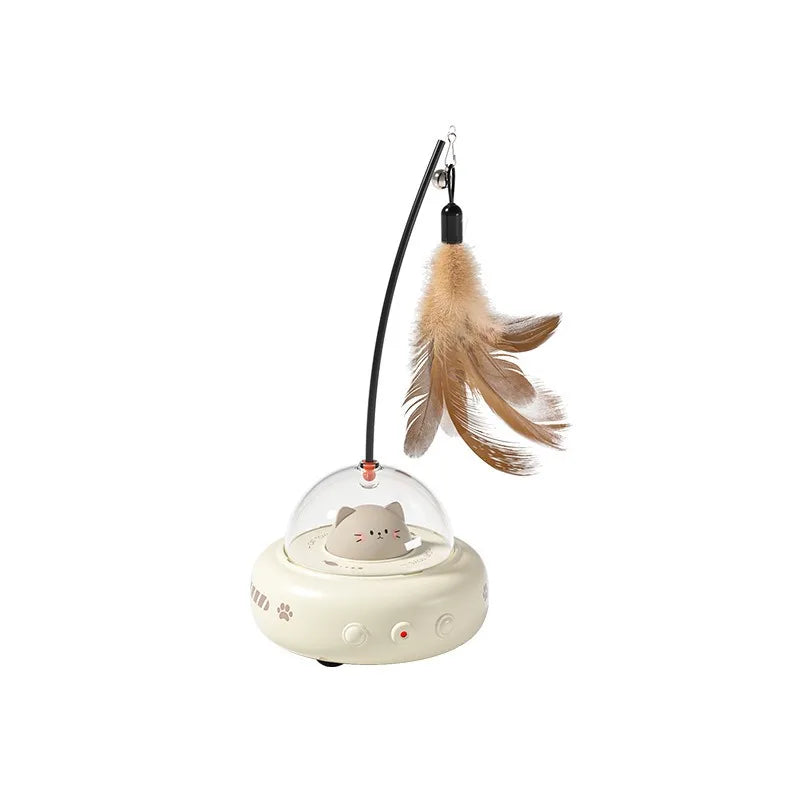 UFO 3-in-1 Automatic Interactive Cat Toy, Laser + Feather + Smart Obstacle Avoidance, USB Rechargeable