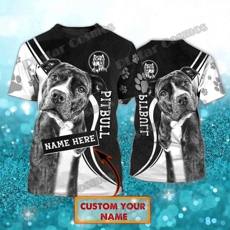 Personalized With Name Dog Pitbull 3D All Over Printed Men's T-Shirt Summer Casual Unisex Tee shirt Gift For Dog Lovers TTD22